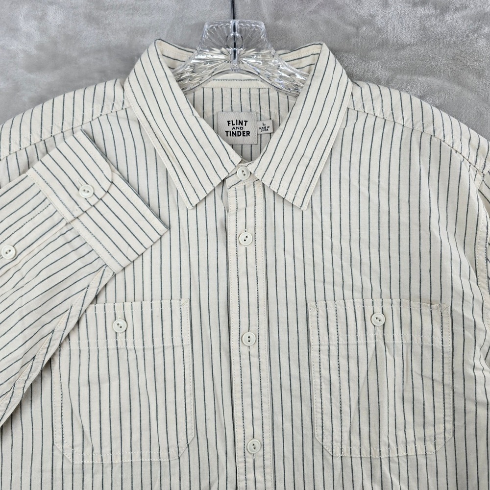 Flint and Tinder Button Down Shirt Mens Large Cream Long Sleeve Huckberry